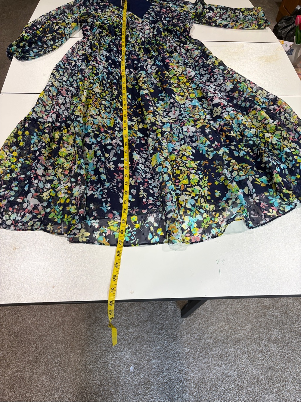 Julian Taylor Navy Floral Midi Dress with Green & Teal Print - Picture 9 of 13